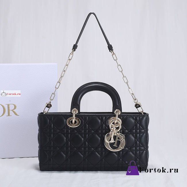 Dior Lady D-Joy Bag Cannage Lambskin Leather Black M0540 26x13.5x5cm - 1