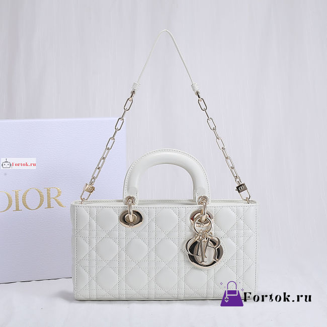 Dior Lady D-Joy Bag Cannage Lambskin Leather White M0540 26x13.5x5cm - 1