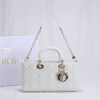 Dior Lady D-Joy Bag Cannage Lambskin Leather White M0540 26x13.5x5cm