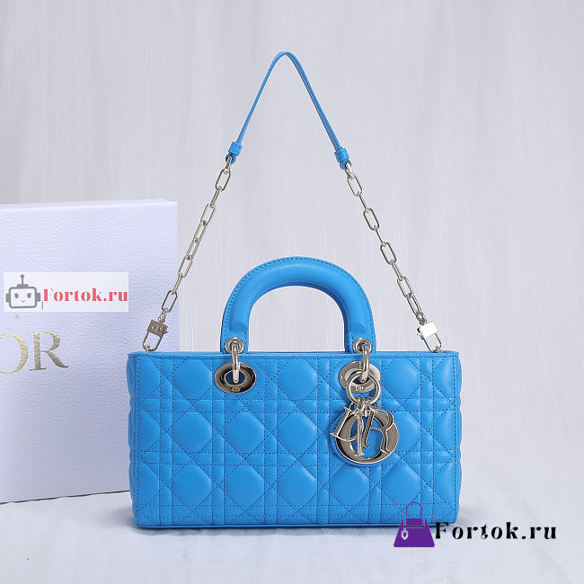 Dior Lady D-Joy Bag Cannage Lambskin Leather Bright Blue M0540 26x13.5x5cm - 1