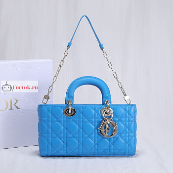 Dior Lady D-Joy Bag Cannage Lambskin Leather Bright Blue M0540 26x13.5x5cm