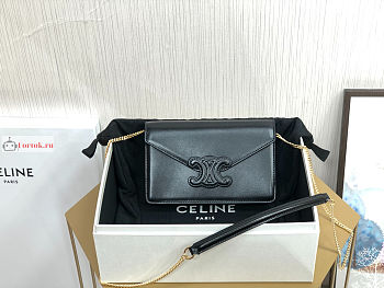 Celine Wallet On Chain Triomphe In Shiny Leather Black 10J733 19x11x4cm 