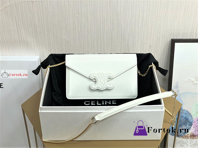 Celine Wallet On Chain Triomphe In Shiny Leather White 10J733 19x11x4cm  - 1