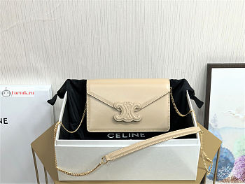 Celine Wallet On Chain Triomphe In Shiny Leather Light Beige 10J733 19x11x4cm 