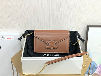 Celine Wallet On Chain Triomphe In Shiny Leather Tan 10J733 19x11x4cm 