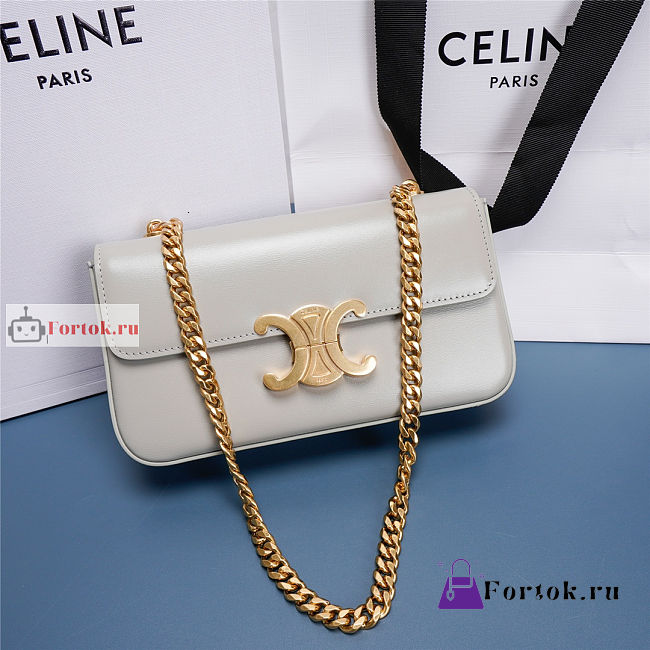 Celine Chain Shoulder Bag In Leather Pale Grey 197992 20.5x10.5x4cm - 1