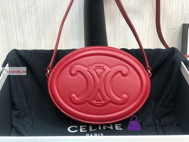 Celine Oval Bag Cuir Triomphe In Smooth Leather Red 198603 20x15x6cm - 1