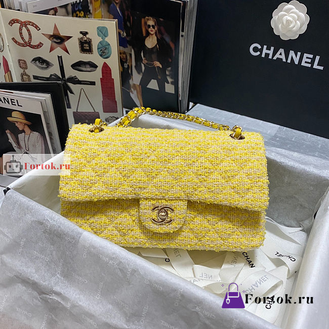 Chanel Classic Bag In Tweed Yellow A01112 25x7x16cm - 1