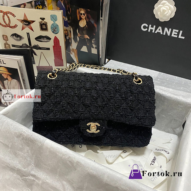 Chanel Classic Bag In Tweed Black A01112 25x7x16cm - 1