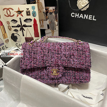 Chanel Classic Bag In Tweed Purple A01112 25x7x16cm