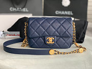 Chanel Small Flap Bag Gold Coin In Grained Leather Navy AS3369 21x14.5x6cm - 3