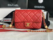 Chanel Small Flap Bag Gold Coin In Grained Leather Red AS3369 21x14.5x6cm - 6