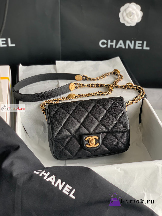 Chanel Small Flap Bag Gold Coin In Grained Leather Black AS3369 21x14.5x6cm - 1