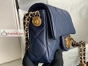 Chanel Mini Flap Bag Gold Coin In Grained Leather Navy AS3368 17x13x5.5cm - 5