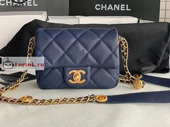 Chanel Mini Flap Bag Gold Coin In Grained Leather Navy AS3368 17x13x5.5cm