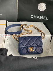 Chanel Mini Flap Bag Gold Coin In Grained Leather Navy AS3368 17x13x5.5cm - 2