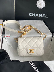 Chanel Mini Flap Bag Gold Coin In Grained Leather White AS3368 17x13x5.5cm - 2