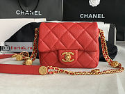 Chanel Mini Flap Bag Gold Coin In Grained Leather Red AS3368 17x13x5.5cm - 1