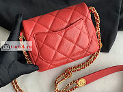 Chanel Mini Flap Bag Gold Coin In Grained Leather Red AS3368 17x13x5.5cm - 3