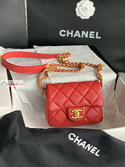 Chanel Mini Flap Bag Gold Coin In Grained Leather Red AS3368 17x13x5.5cm - 2