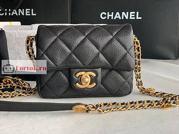 Chanel Mini Flap Bag Gold Coin In Grained Leather Black AS3368 17x13x5.5cm