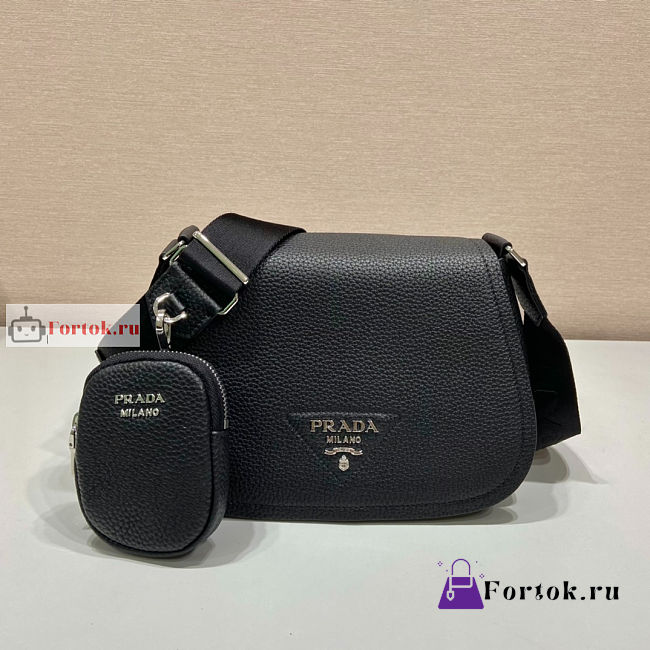 Prada Shoulder Bag In Grained Leather Black 1BD293 24x17x9.5cm - 1