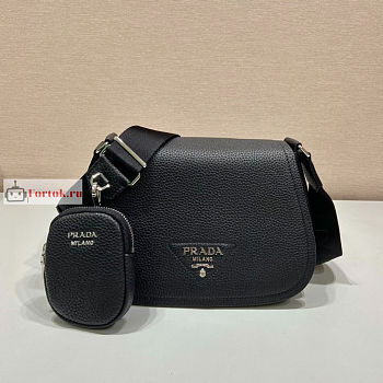 Prada Shoulder Bag In Grained Leather Black 1BD293 24x17x9.5cm