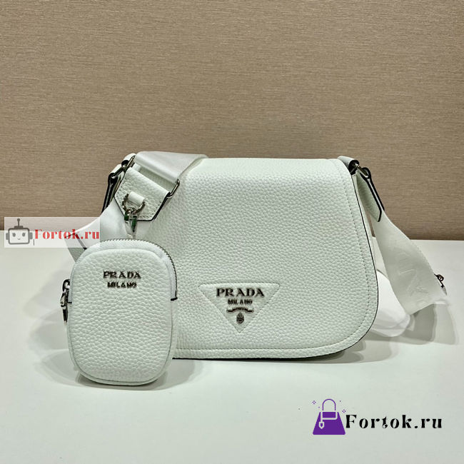 Prada Shoulder Bag In Grained Leather White 1BD293 24x17x9.5cm - 1