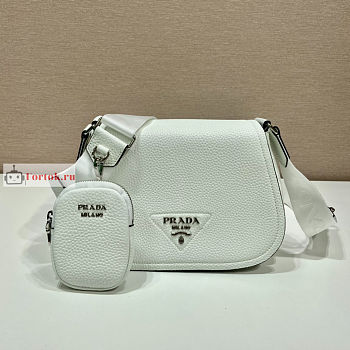 Prada Shoulder Bag In Grained Leather White 1BD293 24x17x9.5cm