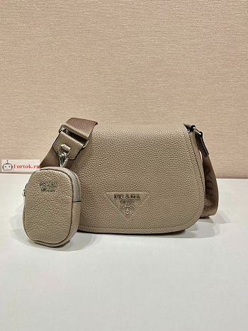 Prada Shoulder Bag In Grained Leather Beige 1BD293 24x17x9.5cm