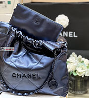 Chanel 22 Handbag Calfskin Leather Shiny Blue AS3261 38×42×8cm - 3