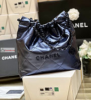 Chanel 22 Handbag Calfskin Leather Shiny Blue AS3261 38×42×8cm - 2