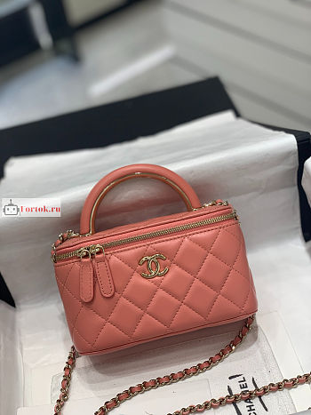 Chanel Vanity With Chain And Top Handle Coral Pink AP2846 17x8x9.5cm