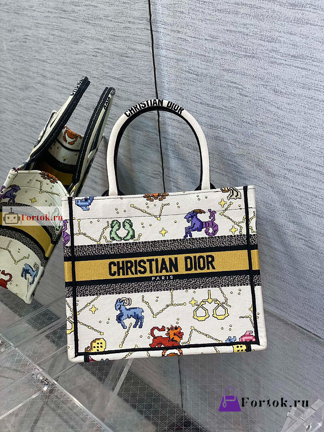 Dior Small Book Tote Zodiac Embroidery Latte M1265 26x22cm - 1