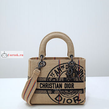 Dior Medium Lady D-Lite Jute Canvas Beige M0565 24cm