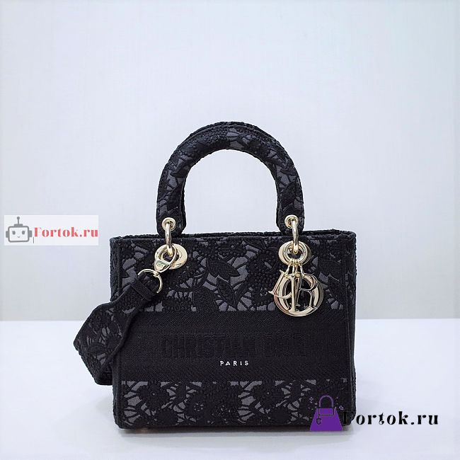 Dior Medium Lady D-Lite Natural Embroidery Black M0565 24x20x11cm - 1