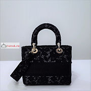 Dior Medium Lady D-Lite Natural Embroidery Black M0565 24x20x11cm - 6