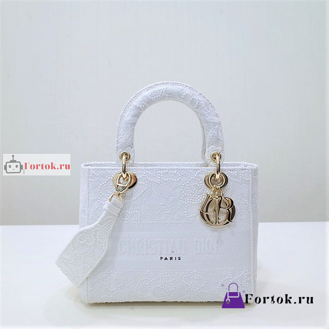 Dior Medium Lady D-Lite Natural Embroidery White M0565 24x20x11cm - 1