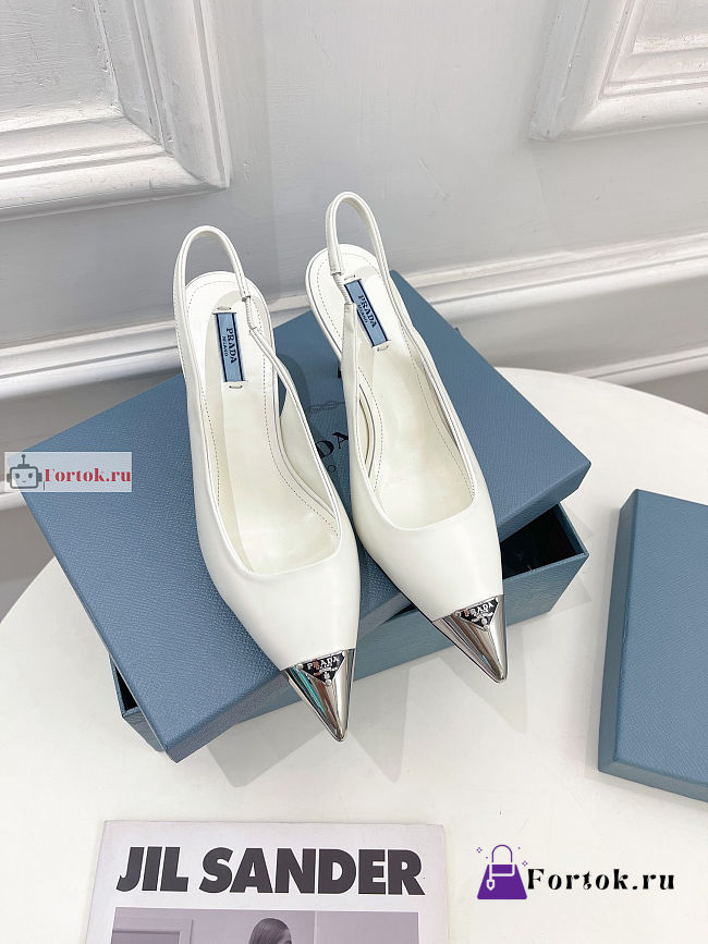 Prada Leather Slingback Pumps White 1I903M 75mm - 1