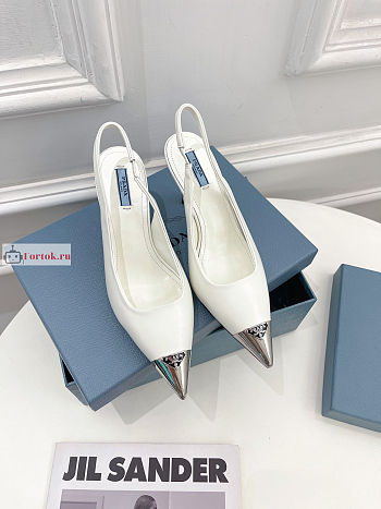 Prada Leather Slingback Pumps White 1I903M 75mm