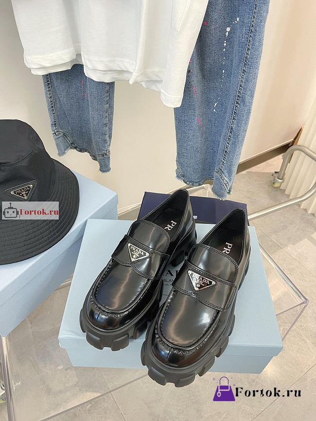 Prada Monolith Brushed Leather Loafers Black 2DE129 - 1
