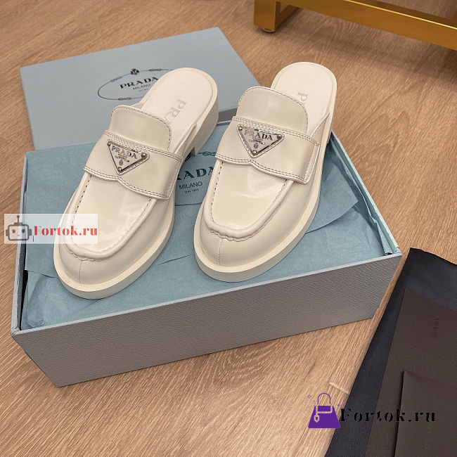 Prada Chocolate Brushed Leather Mules White 1D652M - 1