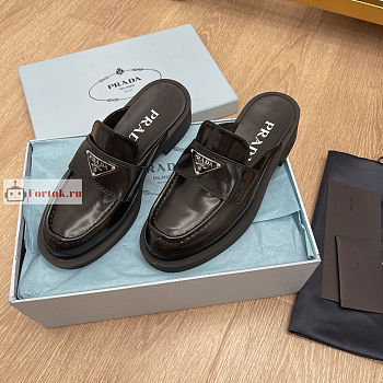 Prada Chocolate Brushed Leather Mules Black 1D652M