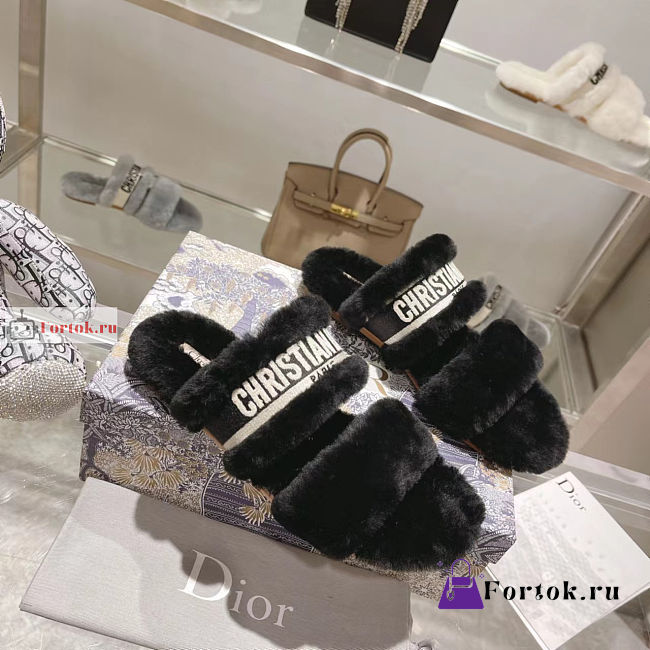 Dior Chez Moi Slide Shearling Black KDQ734  - 1