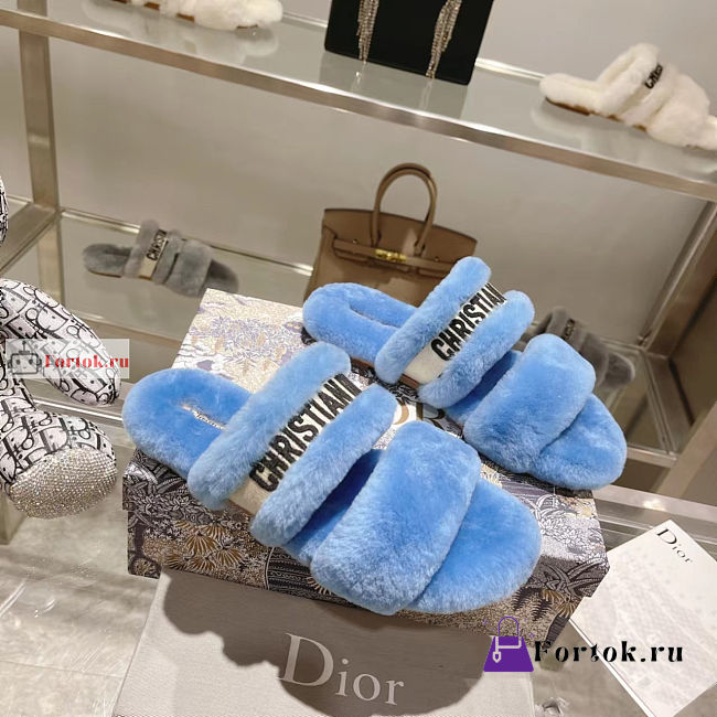 Dior Chez Moi Slide Shearling Blue KDQ734  - 1