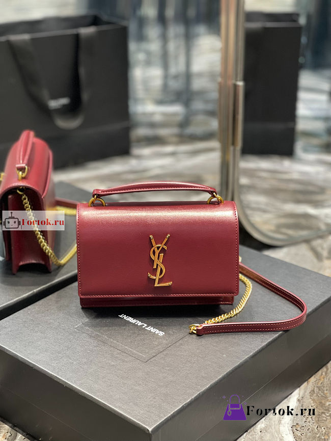 Ysl Sunset Wallet On Chain In Smooth Leather Rouge Red 533026 19x14x5.5cm - 1