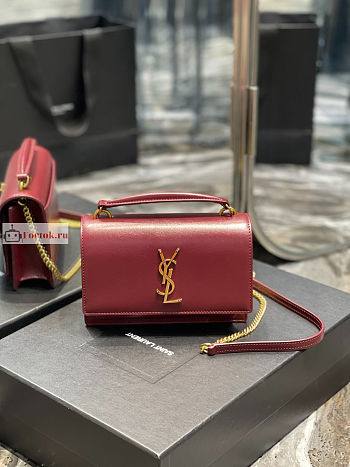 Ysl Sunset Wallet On Chain In Smooth Leather Rouge Red 533026 19x14x5.5cm