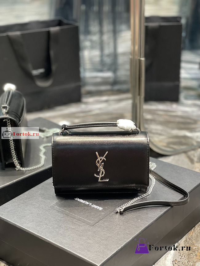 Ysl Sunset Wallet On Chain In Smooth Leather Silver-tone Black 533026 19x14x5.5cm - 1