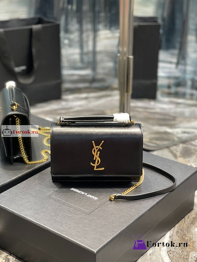 Ysl Sunset Wallet On Chain In Smooth Leather Gold-tone Black 533026 19x14x5.5cm - 1