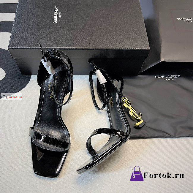Ysl Opyum Sandals In Patent Black With Gold-tone Heels 110mm - 1
